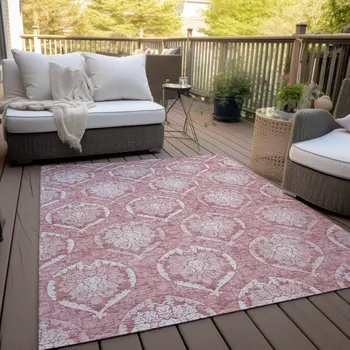 9' X 12' Pink Blush And Ivory Medallion Washable Indoor Outdoor Area Rug
