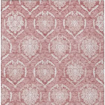 9' X 12' Pink Blush And Ivory Medallion Washable Indoor Outdoor Area Rug