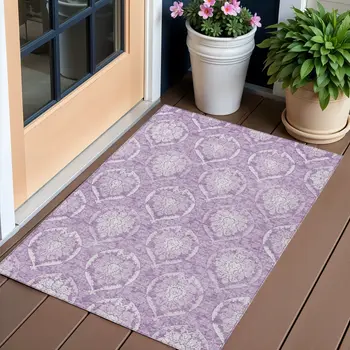 3' X 5' Plum Purple And Ivory Medallion Washable Indoor Outdoor Area Rug