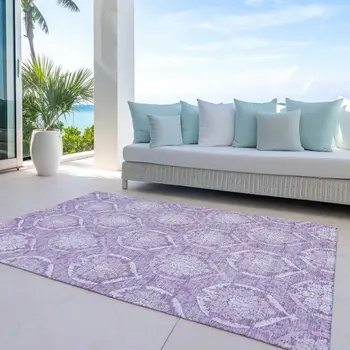 3' X 5' Plum Purple And Ivory Medallion Washable Indoor Outdoor Area Rug