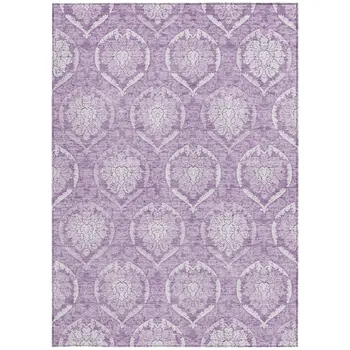 8' X 10' Plum Purple And Ivory Medallion Washable Indoor Outdoor Area Rug