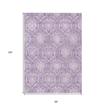 8' X 10' Plum Purple And Ivory Medallion Washable Indoor Outdoor Area Rug
