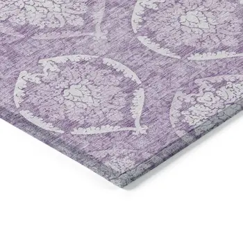 8' X 10' Plum Purple And Ivory Medallion Washable Indoor Outdoor Area Rug