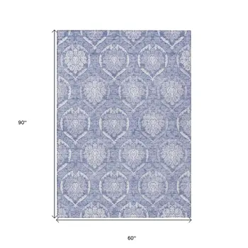 5' X 8' Sky Blue And Denim Blue Medallion Washable Indoor Outdoor Area Rug