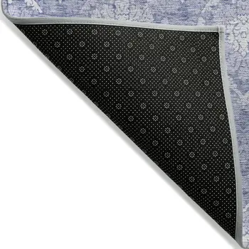 5' X 8' Sky Blue And Denim Blue Medallion Washable Indoor Outdoor Area Rug