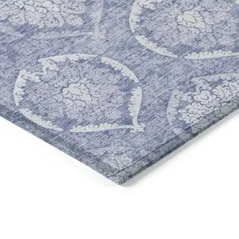 5' X 8' Sky Blue And Denim Blue Medallion Washable Indoor Outdoor Area Rug