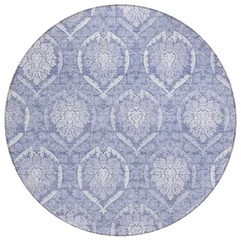 8' Sky Blue And Denim Blue Round Medallion Washable Indoor Outdoor Area Rug