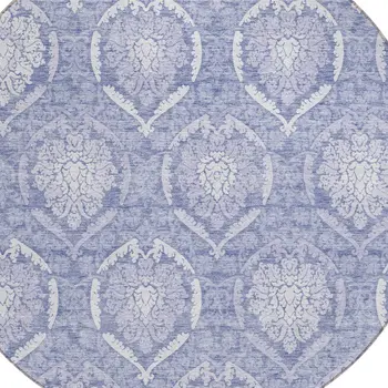 8' Sky Blue And Denim Blue Round Medallion Washable Indoor Outdoor Area Rug
