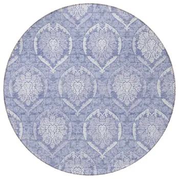 8' Sky Blue And Denim Blue Round Medallion Washable Indoor Outdoor Area Rug