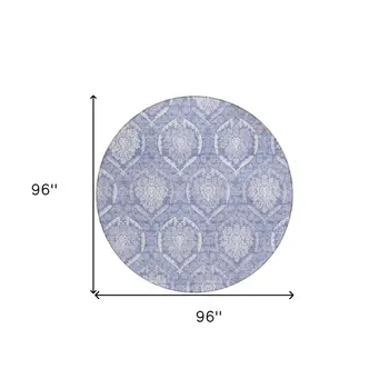 8' Sky Blue And Denim Blue Round Medallion Washable Indoor Outdoor Area Rug