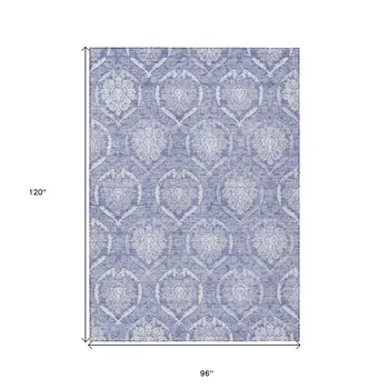 8' X 10' Sky Blue And Denim Blue Medallion Washable Indoor Outdoor Area Rug