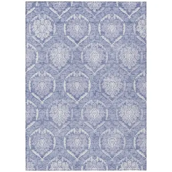 8' X 10' Sky Blue And Denim Blue Medallion Washable Indoor Outdoor Area Rug