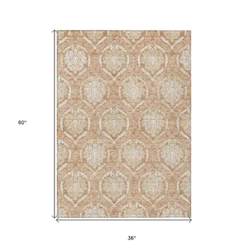 3' X 5' Salmon Copper And Ivory Medallion Washable Indoor Outdoor Area Rug