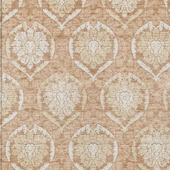 3' X 5' Salmon Copper And Ivory Medallion Washable Indoor Outdoor Area Rug