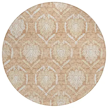 8' Salmon Copper And Ivory Round Medallion Washable Indoor Outdoor Area Rug