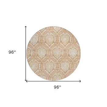 8' Salmon Copper And Ivory Round Medallion Washable Indoor Outdoor Area Rug