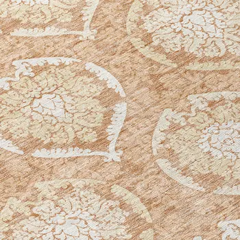 8' Salmon Copper And Ivory Round Medallion Washable Indoor Outdoor Area Rug