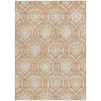 8' X 10' Salmon Copper And Ivory Medallion Washable Indoor Outdoor Area Rug