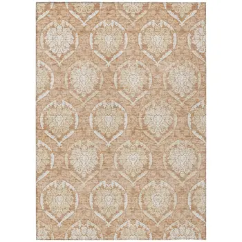 8' X 10' Salmon Copper And Ivory Medallion Washable Indoor Outdoor Area Rug