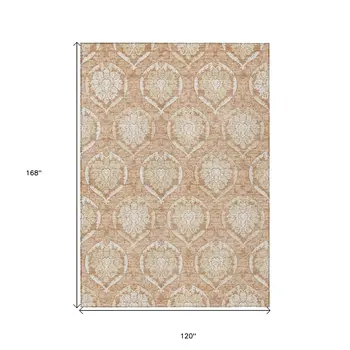 10' X 14' Salmon Copper And Ivory Medallion Washable Indoor Outdoor Area Rug