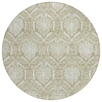 8' Tan And Beige Round Medallion Washable Indoor Outdoor Area Rug