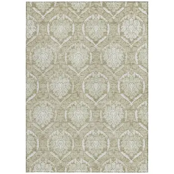 8' X 10' Tan And Beige Medallion Washable Indoor Outdoor Area Rug