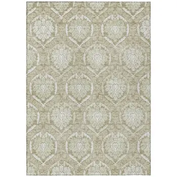 8' X 10' Tan And Beige Medallion Washable Indoor Outdoor Area Rug
