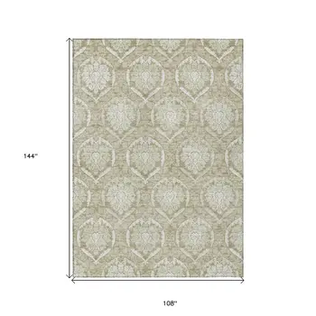 9' X 12' Tan And Beige Medallion Washable Indoor Outdoor Area Rug