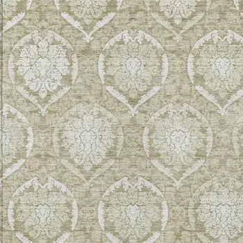10' X 14' Tan And Beige Medallion Washable Indoor Outdoor Area Rug