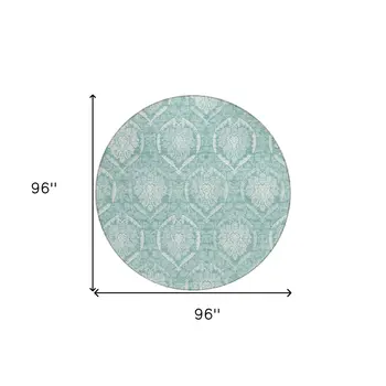 8' Turquoise Teal Blue And Ivory Round Medallion Washable Indoor Outdoor Area Rug