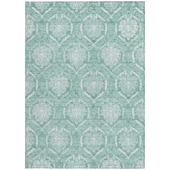 8' X 10' Turquoise Teal Blue And Ivory Medallion Washable Indoor Outdoor Area Rug