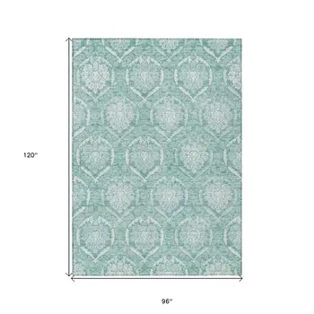 8' X 10' Turquoise Teal Blue And Ivory Medallion Washable Indoor Outdoor Area Rug
