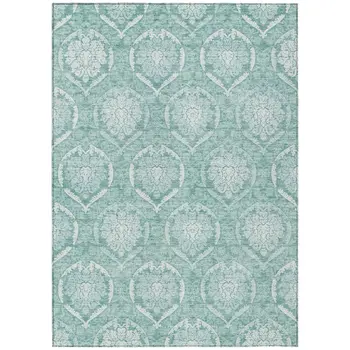 8' X 10' Turquoise Teal Blue And Ivory Medallion Washable Indoor Outdoor Area Rug