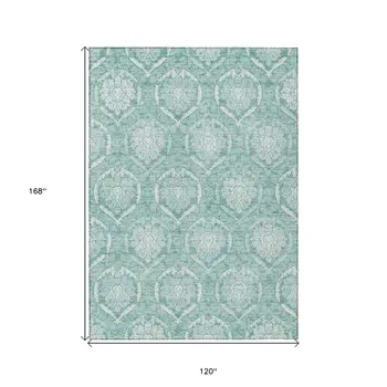 10' X 14' Turquoise Teal Blue And Ivory Medallion Washable Indoor Outdoor Area Rug