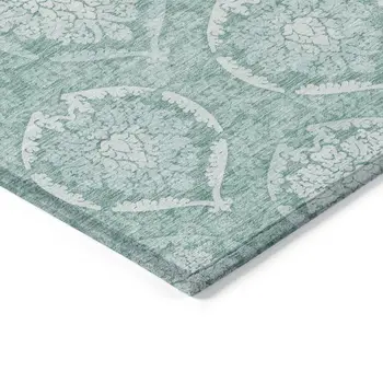 10' X 14' Turquoise Teal Blue And Ivory Medallion Washable Indoor Outdoor Area Rug