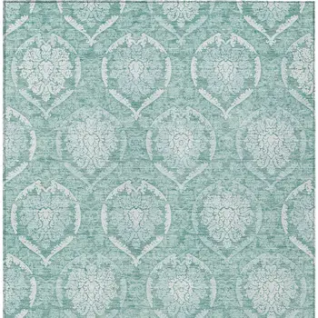 10' X 14' Turquoise Teal Blue And Ivory Medallion Washable Indoor Outdoor Area Rug
