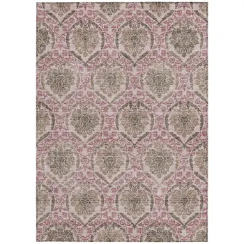 3' X 5' Chocolate Beige And Mauve Medallion Washable Indoor Outdoor Area Rug