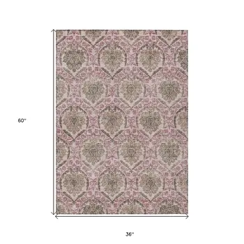 3' X 5' Chocolate Beige And Mauve Medallion Washable Indoor Outdoor Area Rug