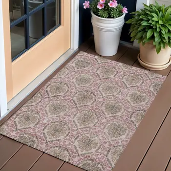 3' X 5' Chocolate Beige And Mauve Medallion Washable Indoor Outdoor Area Rug