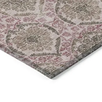 3' X 5' Chocolate Beige And Mauve Medallion Washable Indoor Outdoor Area Rug