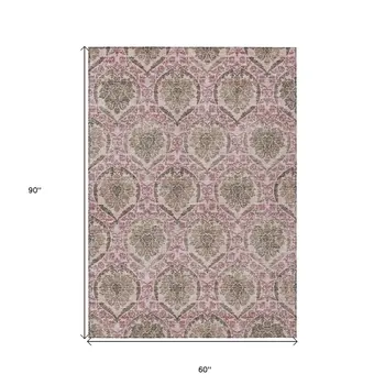 5' X 8' Chocolate Beige And Mauve Medallion Washable Indoor Outdoor Area Rug