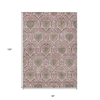 8' X 10' Chocolate Beige And Mauve Medallion Washable Indoor Outdoor Area Rug
