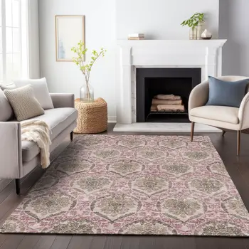 8' X 10' Chocolate Beige And Mauve Medallion Washable Indoor Outdoor Area Rug