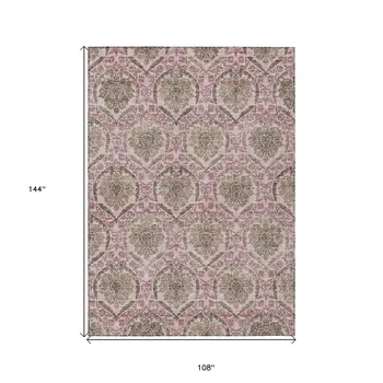 9' X 12' Chocolate Beige And Mauve Medallion Washable Indoor Outdoor Area Rug