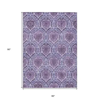 5' X 8' Eggplant Purple And Silver Medallion Washable Indoor Outdoor Area Rug