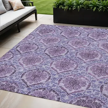 5' X 8' Eggplant Purple And Silver Medallion Washable Indoor Outdoor Area Rug