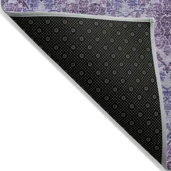 8' Eggplant Purple And Silver Round Medallion Washable Indoor Outdoor Area Rug