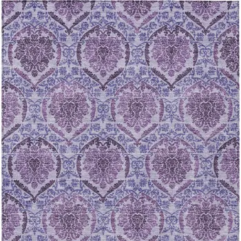 8' X 10' Eggplant Purple And Silver Medallion Washable Indoor Outdoor Area Rug