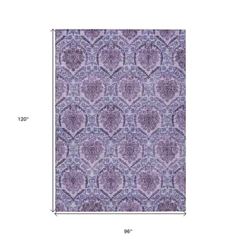 8' X 10' Eggplant Purple And Silver Medallion Washable Indoor Outdoor Area Rug
