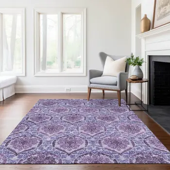 10' X 14' Eggplant Purple And Silver Medallion Washable Indoor Outdoor Area Rug